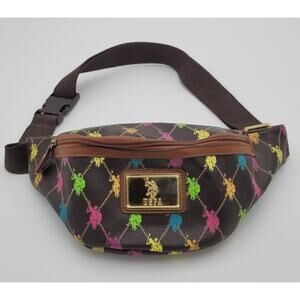 Vintage Vinyl 1990s USPA Neon Rainbow Polo Assn Fanny Pack 12"